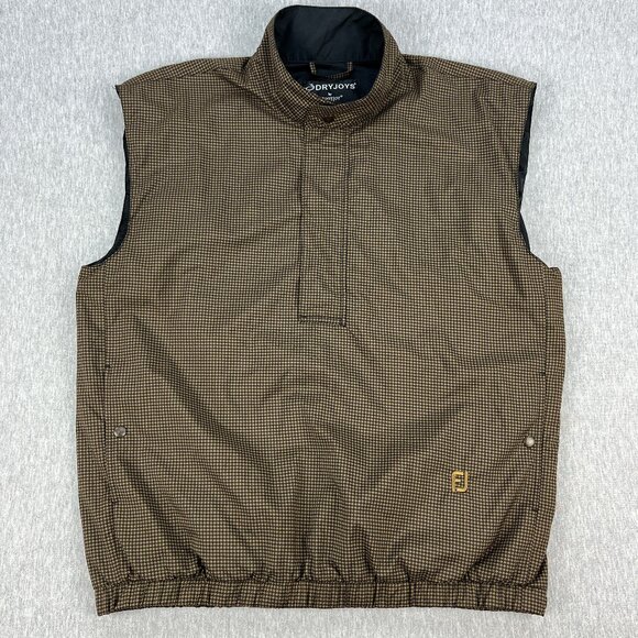Foot Joy DryJoys Vest Mens M Brown Black Houndstooth Zip Snap Pockets Golf - Picture 1 of 12